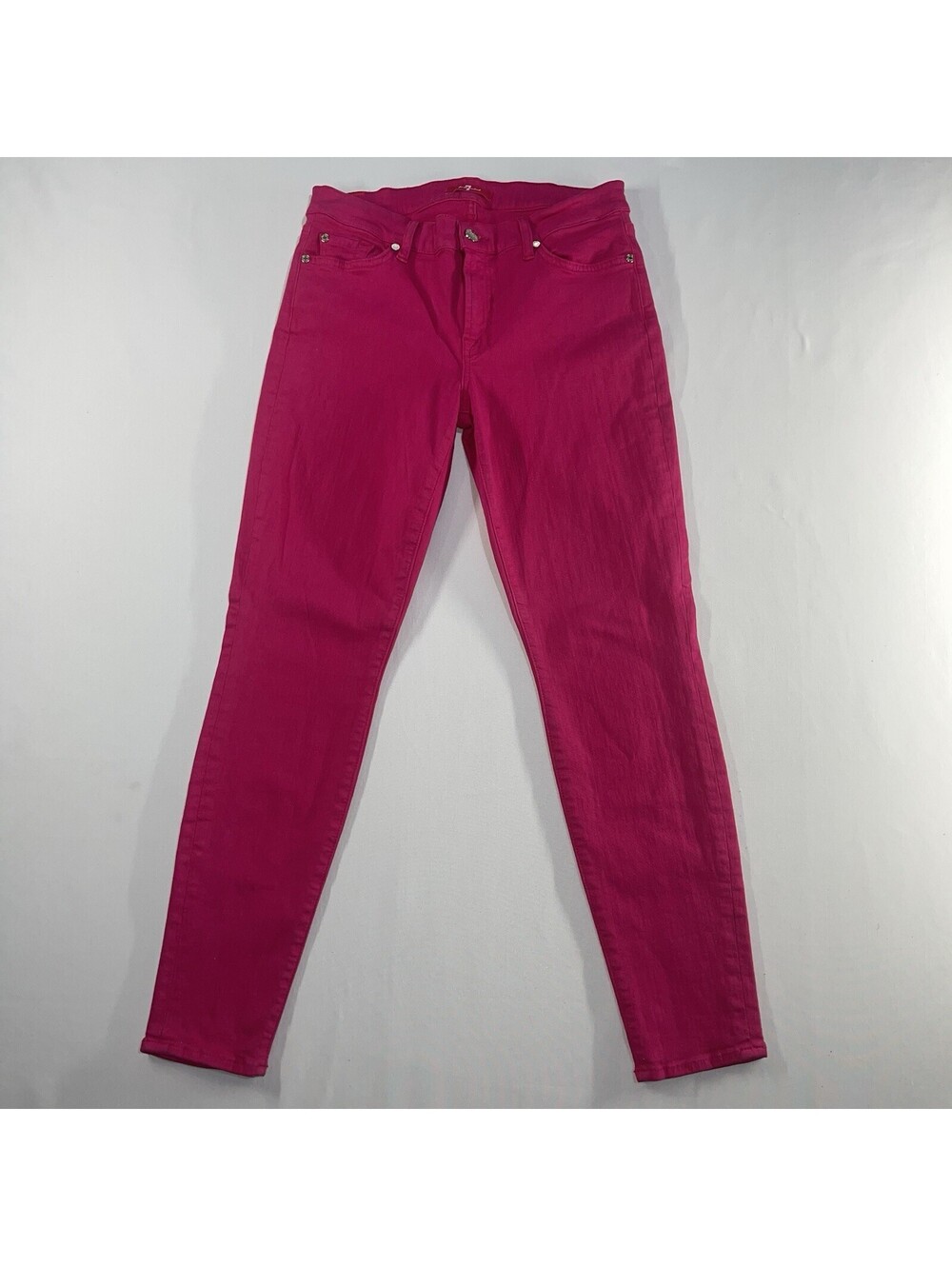 7 For All Mankind Jeans Womens 29 Hot Pink Denim Tapered Ankle Skinny 30x27*